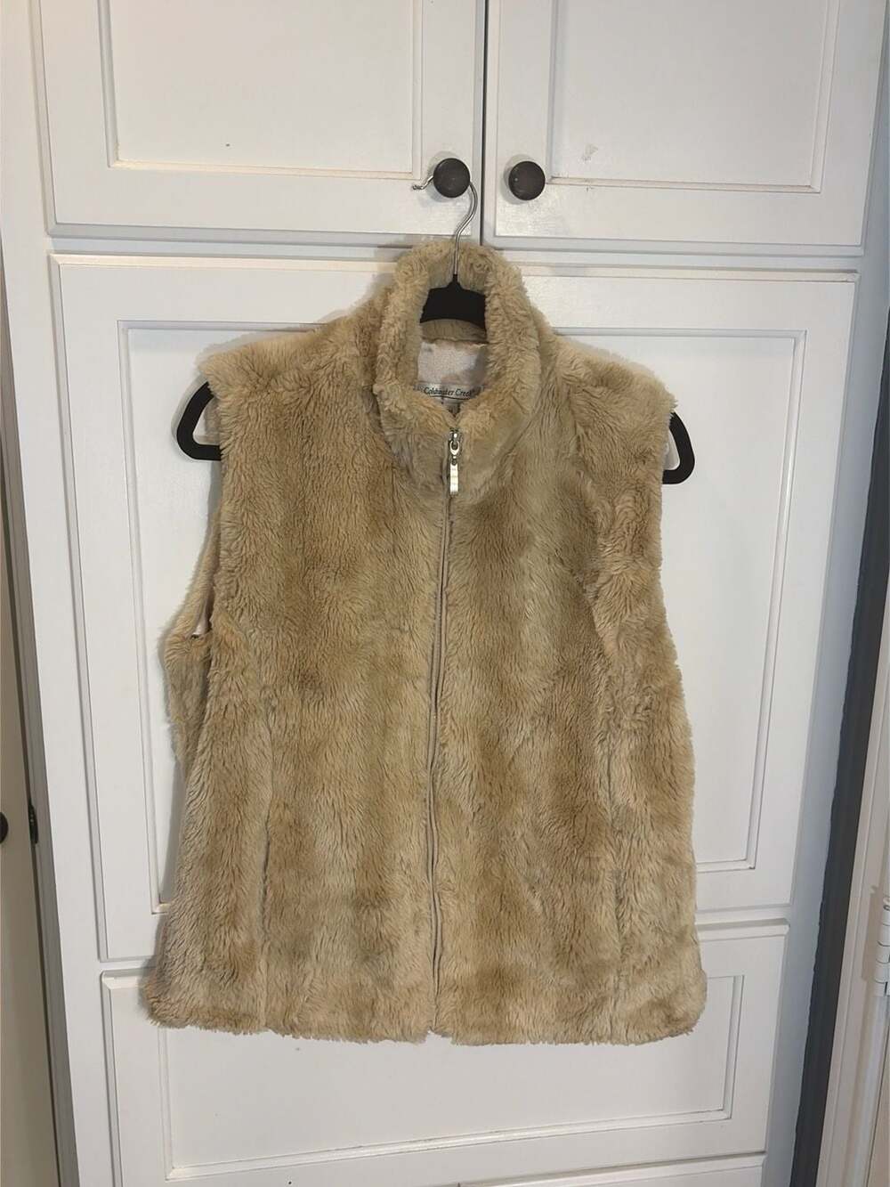 Coldwater Creek Tan Faux Fur Full Zip Vest Size M